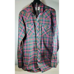 Ranchero Western Plaid Snap‎ Button Shirt Mens Tall Large Y2K